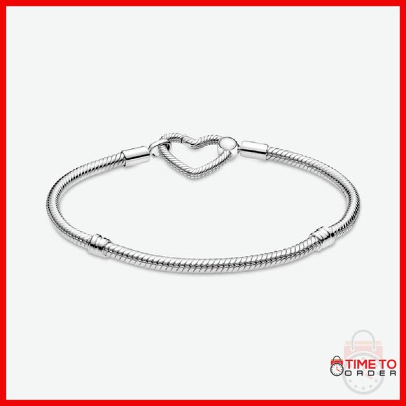 Sterling Silver Snake Chain Heart Clasp Bracelet 7.1 Inches - Picture 5 of 8